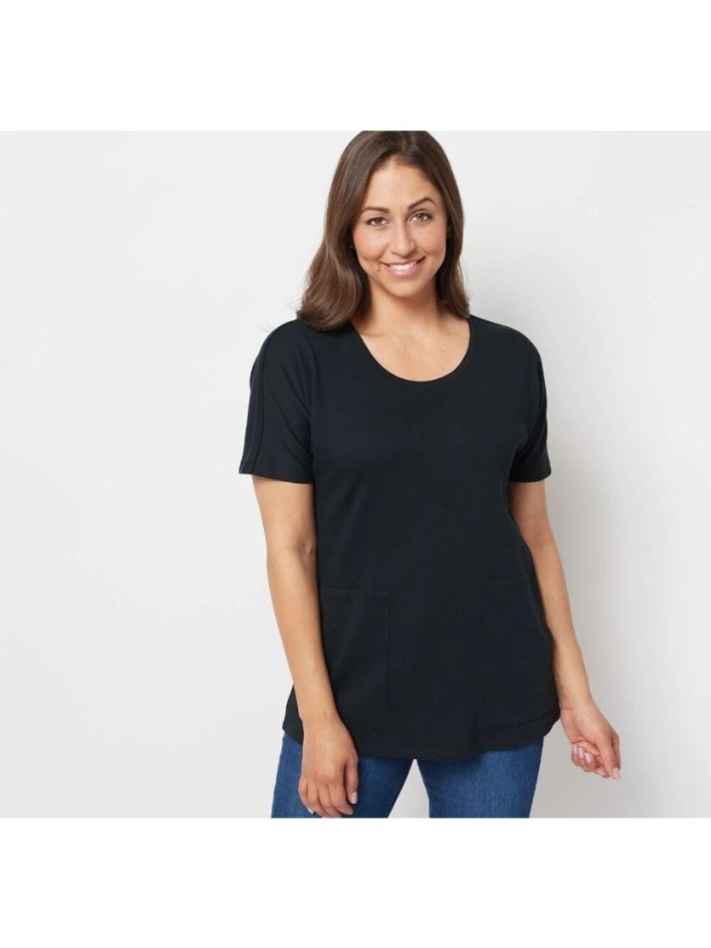 Isaac Mizrahi Live! Tunic Top XXS Essentials Scoop Neck Short Sleeve Pitch Black